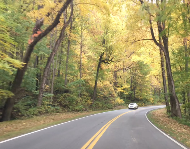 Car driving in the fall