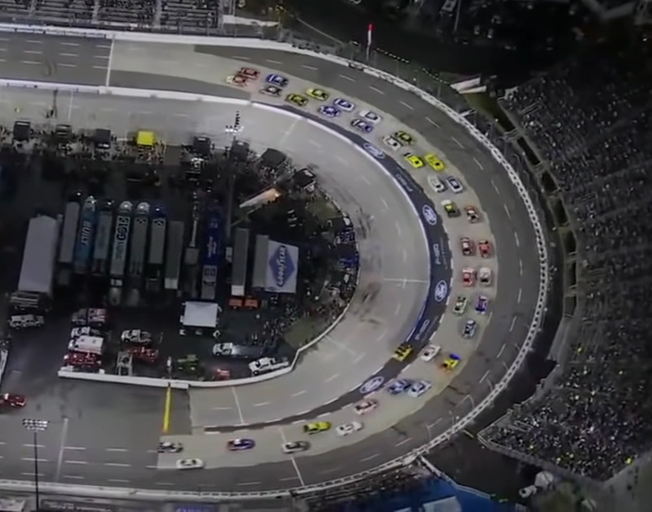 NASCAR Cup cars on track at the start of the Blue-Emu Maximum Pain Relief 400 at Martinsville Speedway 4-9-22