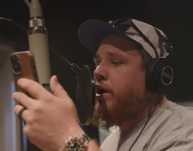 Luke Combs in a recording studio