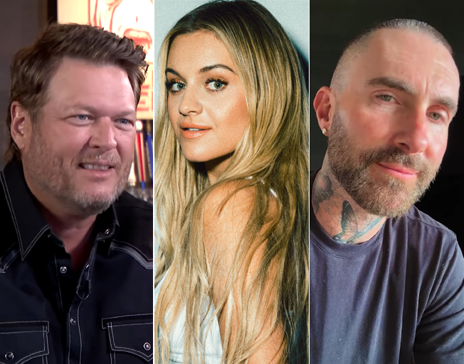 (L-R) Blake Shelton, Kelsea Ballerini and Adam Levine