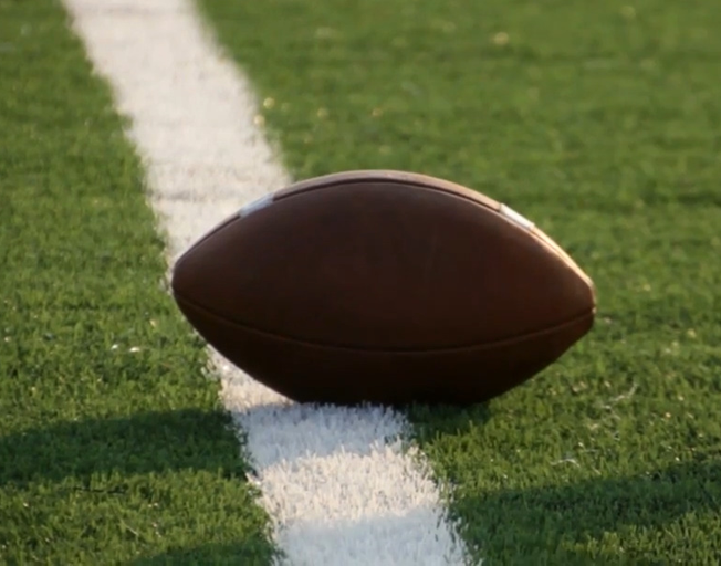 A football on a football field