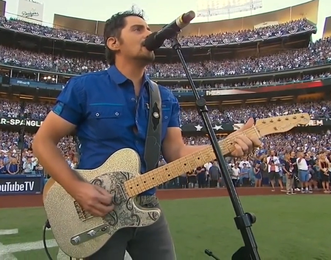 Brad Paisley singing National Anthem at Dodger Stadium prior to Game 2 of the World Series 10-25-17