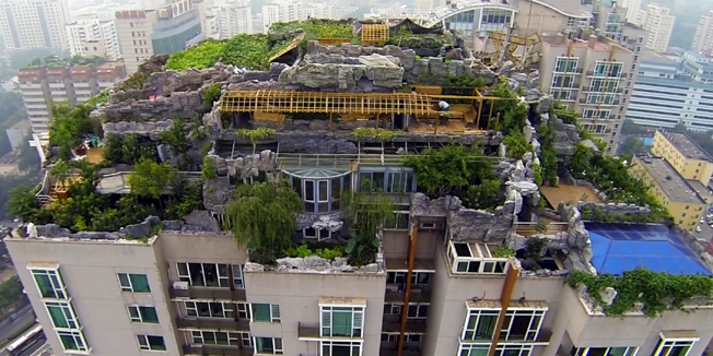 Mountaintop mansion on top of skyscraper in Beijing, China